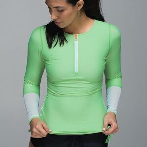 Lululemon Water: Surf To Sand Rashguard in color Dragonfly / Lemon Lime